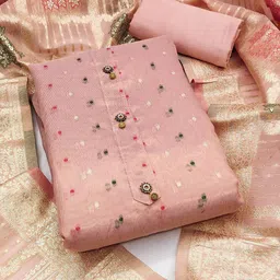 Peachmode Floral Woven Design Banarasi Silk Unstitched Dress Material-image-31