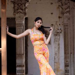 Salvia Sky Floral Printed Halter Neck Corset Top With Sharara-image-76