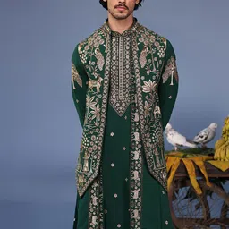 KALPRAAG Men Floral Embroidered Regular Sequinned Kurta with Trousers & With Dupatta-picture-37
