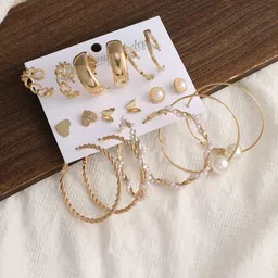 Celestique Set of 9 Gold-Plated Crescent Shaped Half Hoop Earrings-18