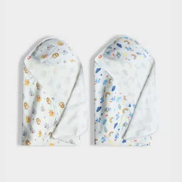 Orange Sugar White & Blue 2 Printed Cotton 110 GSM Bath Towel-image-31