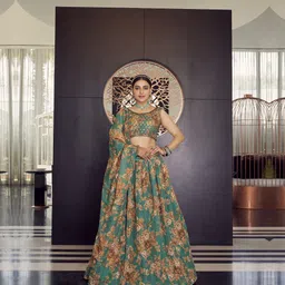 Fusionic Printed Sequinned Organza Semi-Stitched Lehenga & Unstitched Blouse With Dupatta-10