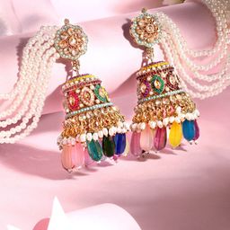 ASMITTA JEWELLERY Gold-Plated Stone Studded Dome Shaped Jhumkas-image-44