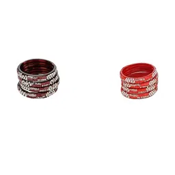 1ST TIME Set Of 8 Maroon Alloy Artificial Stones & Beads Bangles-picture-35