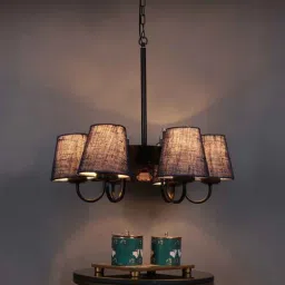 new era Devansh 06 Light Black Iron Powder coated Chandelier With Blue Jute Shade (19x19x24 ) Inches-picture-20