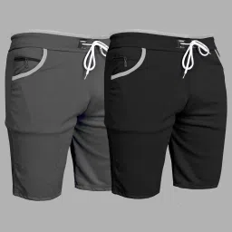 Pack of 2 Solid Men Reversible Dark Grey, Black Sports Shorts-image-9