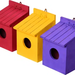 Bird House Nest Box Trio Combo Pack Colorful Handmade Openable Roof 13x11x18 cm Bird House-picture-22
