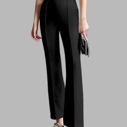 Women Regular Fit Black Cotton Blend Trousers-image-30