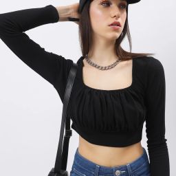 Casual Regular Sleeves Self Design Women Black Top-image-65