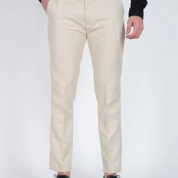 Men Regular Fit Cream Cotton Blend Trousers-image-118