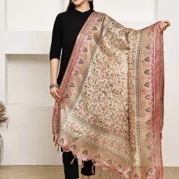 Satin Blend Printed Gold, Pink Women Dupatta-image-97