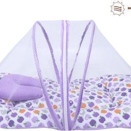 Baby Mosquito Net With Mattress Polycotton Baby Mattress Apple & Polka Dots Print-image-40