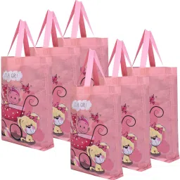 Reusable Girl-Print Shopping Bag With Handle|Pack of 6|Peach Pack of 6 Grocery Bags-image-11