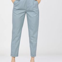 Women Regular Fit Blue Cotton Blend Trousers-image-90