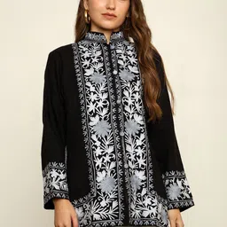CRAFTBAZAR Women Floral Acrylic Open Front Jacket with Embroidered-30