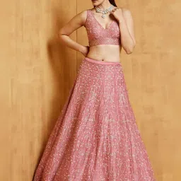 ODETTE Embroidered Thread Work Semi-Stitched Lehenga & Unstitched Blouse With Dupatta image 5