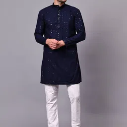 Yugnik Men Embroidered Regular Chikankari Kurta with Pyjamas-picture-40