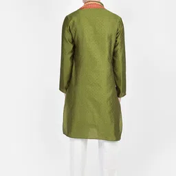SG LEMAN Men Regular Mirror Work Raw Silk Kurta with Pyjamas & With Dupatta image 5