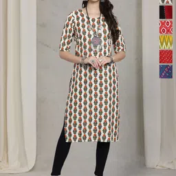 7Threads Women Ethnic Motifs Printed Thread Work Floral Crepe Kurta-image-61