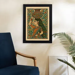 Giftii Black & Green Grace Of The Village Madhubani Folk Wooden Wall Art-picture-6