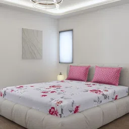 Monte Carlo Stanley Magenta & Grey Floral Printed 144 TC King Bedsheet Set 1.85 m x 1.95 m-83