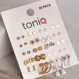 ToniQ Set of 20 Golden Studs Earrings-picture-3