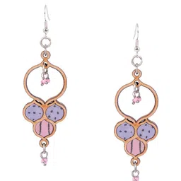 WHE Wooden Fabric & Artificial Beaded Circular Shaped Drop Earrings image 4