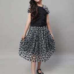 JAKANARY Puff Sleeve Net Fit & Flare Dress-3