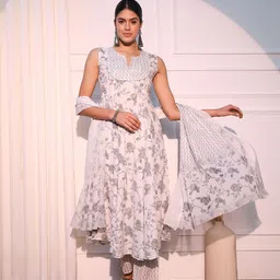 KALINI Women Floral Printed Regular Pure Cotton Kurta with Trousers & With Dupatta-image-92