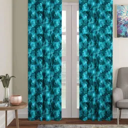 Aura Sea Green & Black 2 Pieces Floral Printed Room Darkening Door Curtains-image-21