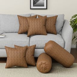Aura Coffee Brown 7 Pieces Square Cushion & Bolster Covers-picture-46
