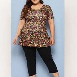 Aarika Floral Printed Plus Size Swimming Dress With Swim Goggle-picture-30