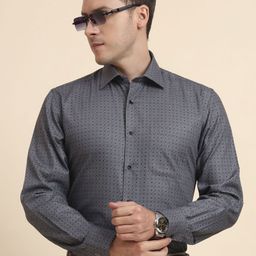 JADE BLUE Micro Ditsy Printed Cutaway Collar Pure Cotton Formal Shirt-image-42