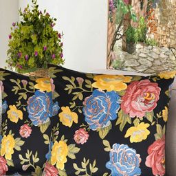 Blue Grass Black & Yellow 2 Pieces Floral Velvet Square Cushion Covers-image-43