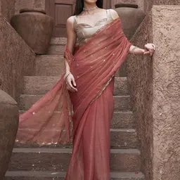 Tikhi Imli Mirror Work Poly Chiffon Saree-image-4