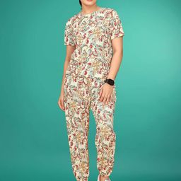 SAKARMAA Floral Printed Round Neck T-Shirt With Joggers Co-Ords-image-49