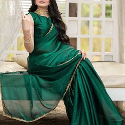 VRAGI Women Solid Beads and Stones Pure Chiffon Saree-14