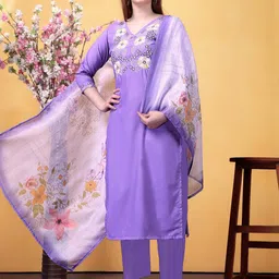 CaniBani Women Floral Embroidered Thread Work Kurta with Trousers And Dupatta-54