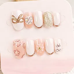 Secret Lives Set Of 24 Glossy Artificial Nails-Bow Flower & Stud Art Work-29