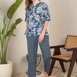 July Women Floral Printed Kurti & Pyjamas Night suit-picture-1