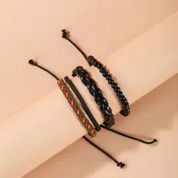 The Roadster Lifestyle Co. Men Set Of 3 Artificial Beaded Leather Elasticated Bracelet-image-91