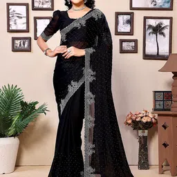 MADHUR HAND WORK ART Embellished Beads and Stones Tissue Saree-picture-14