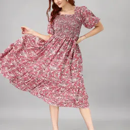 Raiyani Fashion Floral Print Puff Sleeve Applique Fit & Flare Midi Dress-picture-40