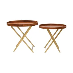 Little Extra 2-Pcs Brown & Yellow Wooden Oval Shaped CoffeeTable-29