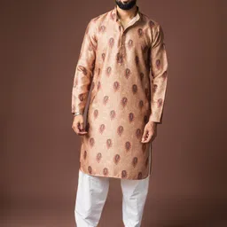 Rawayi Floral Printed Mandarin Collar Linen Straight Kurta-picture-38