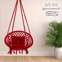 Swingzy Red Textured Hammock Swing With Cushion-5