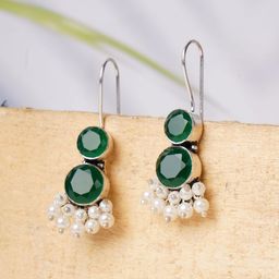 Bamboo Tree Jewels Artificial Stones Studded & Beaded Oxidised Circular Drop Earrings-image-82