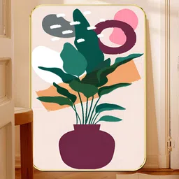 Myntra Elegant Homes Cream-Coloured & Green Abstract Plant Pot Wooden Wall Art-14