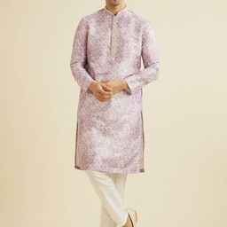 Manyavar Floral Printed Sequinned Mandarin Collar Straight Kurta With Trousers-picture-13