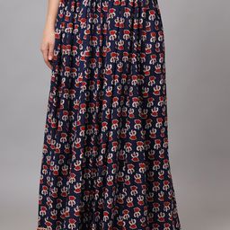 KALINI Floral Printed Flared Maxi Skirt-image-35